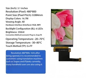โมดูลจอ IPS TFT ขนาด 3.1 นิ้ว, ความละเอียด 480x800, อินเทอร์เฟซ MIPI/RGB, มุมมองกว้าง, ความสว่าง 350nit, 16.7 ล้านสี, 6 หลอด LED, หน้าจอรักษาความปลอดภัยคุณภาพสูง - Product Image 1