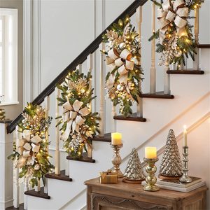 Christmas Door Bow Hanging Wreath Xmas Stair Garland Ornaments for Stylish Christmas Party Home Scene Decoration - Product Image 1