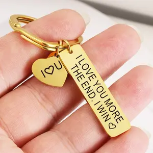 Couple en forme de coeur romantique porte-clés cadeaux de la Saint-Valentin porte-clés gravé je t'aime plus Rectangle barre pendentif porte-clés