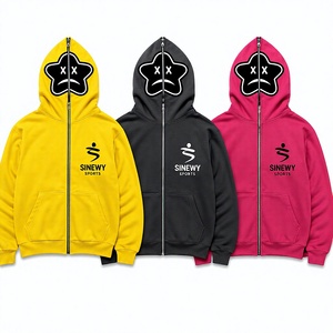 SINEWY Custom Hooded Zipper Sweatshirt Unisex Casual Fleece Jacket With <b>Star</b> Logo Front Print Yellow Gray Pink Black Colors - Product Image 1
