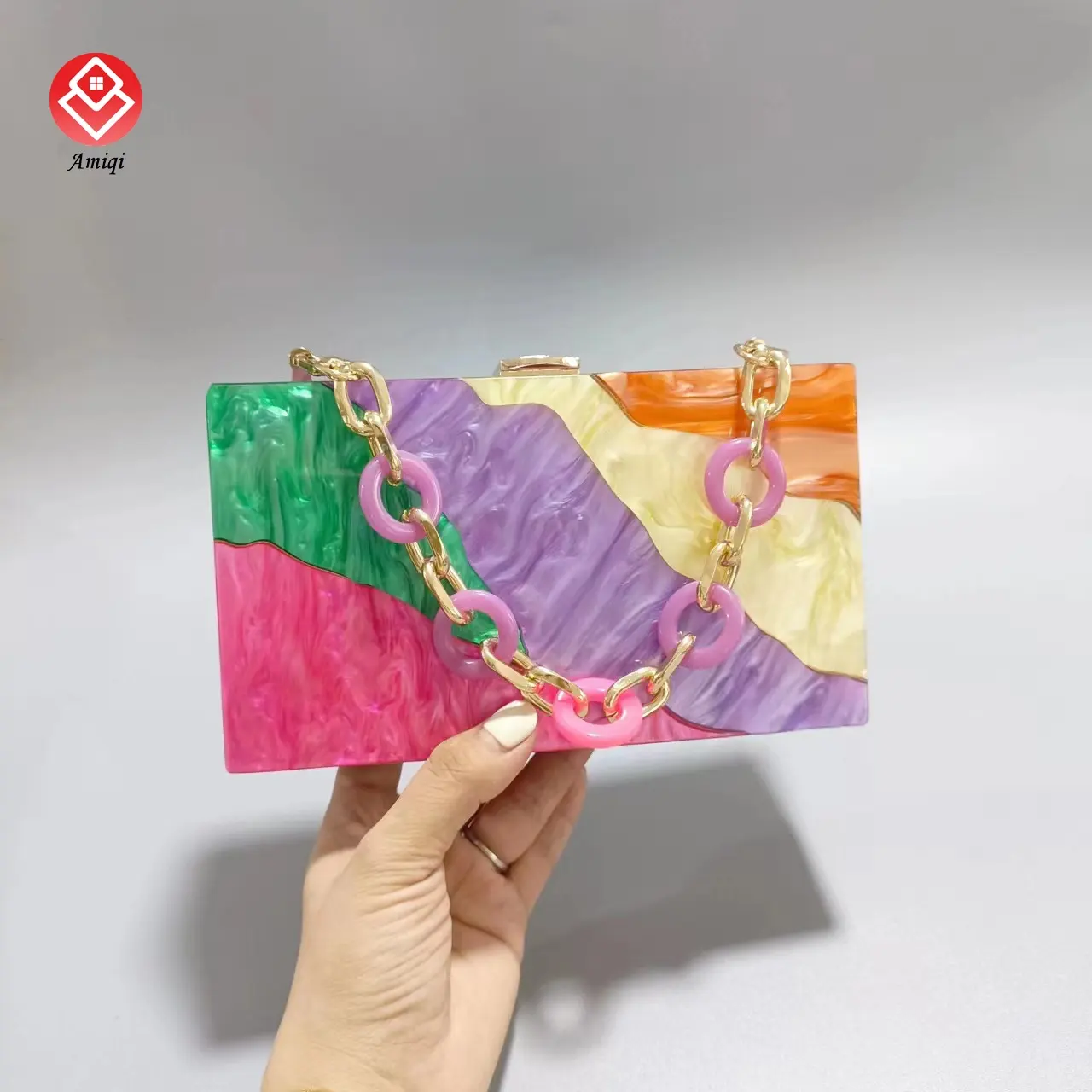 Amiqi YM38-38 Wedding Evening Clutch Women Clutch Bag Acrylic Popular Multicolor Party Light Handbag Handmade Fashionable Style