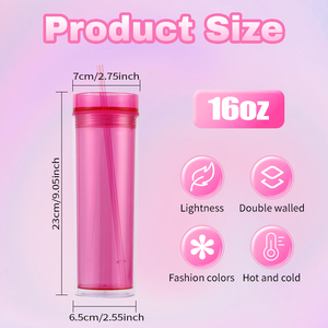 Gobelets maigres en acrylique DOUBLE MUR 16oz 450ml Gobelets en <span class=keywords><strong>plastique</strong></span> froid personnalisés avec couvercle et paille - Product Image 4