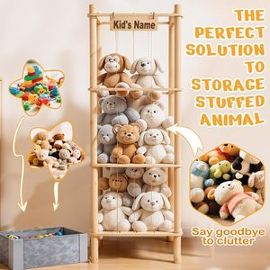 Scaffale in Legno <span class=keywords><strong>per</strong></span> Giocattoli di Peluche con Capacità Super Grande e Sacchi <span class=keywords><strong>per</strong></span> Animali di Peluche <span class=keywords><strong>per</strong></span> Armadi, Camere dei Bambini e Sale Giochi - Product Image 3