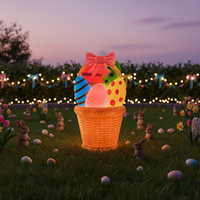Ensembles d'œufs de Pâques simulés moulés sur mesure, comprenant un panier en bambou en vrac avec poignée et des œufs en plastique avec lumières LED
