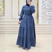 Moyen-Orient Eid commerce extérieur Robe musulmane femmes couleur unie longue mode élégante taille enveloppante manches robe de Cowboy musulman
