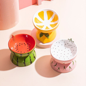 Eco-Friendly Ceramic <b>Cat</b> Bowl Elevated Slanted Neck Protection Food Water Feeder Fruit Design Pet Dish Pet Accessories Supplies - Product Image 4
