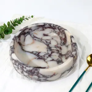 Luxury Vintage Large Turkish Calacatta Viola Marble Salad Ruffle Fruit Bowl For Home Decoration