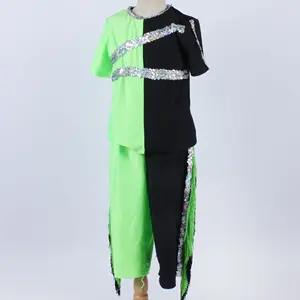 Fluorescent Green Spandex Dance Suit Boy Latin Shiny Sequin Dance Costume Cool Tassel Stage Performance Jazz Dance Wear
