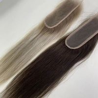 Extensiones de Cabello Humano Liso Rubio Ceniza Ombre con Cierre de Encaje, Topper de Cabello con Encaje Suizo HD Transparente, Postizo Natural Invisible para Mujer