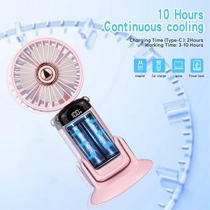 Portable Wearable <b>Neck</b> <b>Fan</b> Pink Rechargeable Battery Operated Digital Display Three Speed Silent Cooling <b>Fan</b> for Home Outdoor - Product Image 5