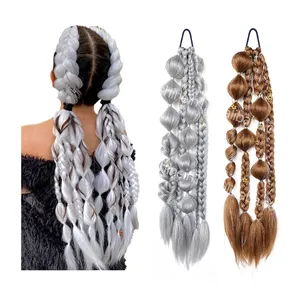 Rambut Shinein perhiasan dekorasi Jumbo rambut kepang buatan tangan gelembung kotak sintetis kepang rambut poni ekstensi