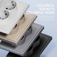 Enchufe de Pared Doble Estándar Europeo Alemán Español Tipo F con Panel de PC Ignífugo en Color Blanco, Negro, Gris y Dorado