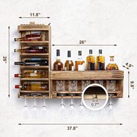 Étagère à alcool en bois avec support pour bouteilles, verres à pied, support pour whisky, rangement pour verres à vin, support mural pour verres à vin