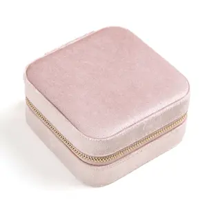 Mexda kadife takı kutuları sıcak satış kutusu kadınlar kozmetik küpe depolama için özel Logo ile taşınabilir halka hediye kutusu ambalaj