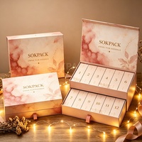 Coffret Cadeau Calendrier de l'Avent Personnalisé 12 Jours pour Soins de la Peau, Emballage à Deux Niveaux avec Tiroir, Couvercle Magnétique et Ruban de Tirage pour Cosmétiques