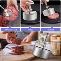 Presse à hamburgers manuelle antiadhésive robuste en acier inoxydable 304 pour grillades et préparation de burgers écrasés