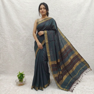 Sari en coton et soie Maheshwari Garbh Reshmi, tissé à la main, ethnique, de créateur, pour femmes, idéal pour les fêtes et les mariages, LoomIndia - Product Image 3