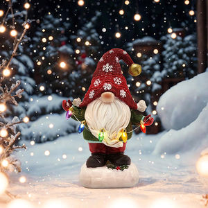 Decorações Solares de Natal Gnomo de Jardim com Luzes LED Estátua Externa Decoração Festiva Vermelha e Verde Escultura de Resina para Varanda da Frente e Quintal - Product Image 1