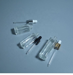 Square Custom Empty Skin Care Serum Glass <b>Dropper</b> <b>Bottle</b> Amber Essential Oil <b>Bottle</b> With White <b>Dropper</b> - Product Image 1