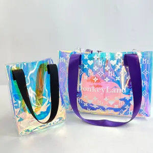 Reusable Holographic Transparent Handbags Beach Gift Bag Laser Clear Pvc Tote Shopping Bag