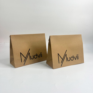 ถุงกระดาษคราฟท์สีน้ำตาลพิมพ์โลโก้สีดำตามสั่ง - ถุงขายปลีกแบบก้นแบน ถุงช้อปปิ้งสวยงาม - Product Image 4