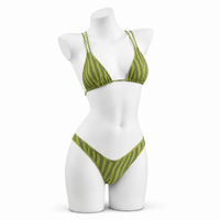 Fabricant de maillots de bain personnalisés en tissu recyclé, ensemble bikini pour femme avec haut triangle froncé sous la poitrine et double bretelle