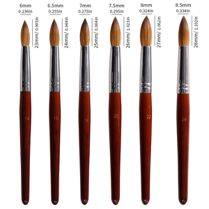 Pinceau à ongles en acrylique Kolinsky Sable 20%-100% Taille 14-24, virole ronde, manche en bois rouge pour le soin des ongles - Product Image 2