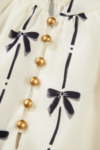 Shewin Bán buôn phụ nữ <span class=keywords><strong>2025</strong></span> mùa xuân Boho ăn mặc giản dị bong bóng tay áo V cổ đen cung in trắng Phụ nữ mùa hè mini tự nhiên eo - Product Image 6