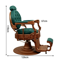 Fauteuil de Barbier Hydraulique Style Vintage, Revêtement en Cuir Vert, Cadre Métallique, Inclinable, Pivotant, Repose-Pieds Réglable, Pompe à Huile