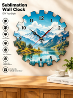 Horloge murale mécanique ronde de 10 pouces à sublimation vierge, pour décoration DIY de salon en MDF