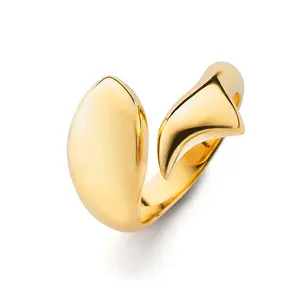 Milskye custom engravable 18k gold plated 925 silver leaf chunky open ring