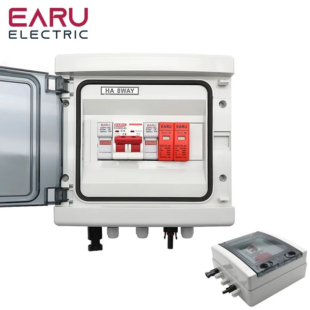 1 Input 1 Output Solar Photovoltaic PV Combiner Box With Surge Lightning Protection DC Fuse MCB Waterproof Box IP65 EA-CB-PV-8-I