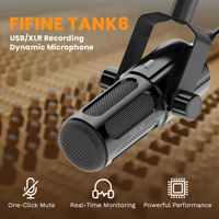 Microphone de podcast FIFINE Tank6 USB/XLR, microphone dynamique vocal pour l'enregistrement, audio de qualité studio 192kHz/24bit, microphone professionnel