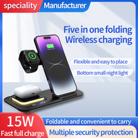 Chargeur de téléphone sans fil pliable multifonctionnel chaud 15w support de Station 3 en 1 avec veilleuse pour iPhone pour Samsung Logo personnalisé