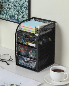 Organisateur de bureau en maille noire moderne avec 3 tiroirs, rangement de bureau pour stylos, dossiers, fournitures scolaires - Product Image 5
