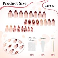 Faux ongles courts en forme d'amande avec motif de rayures dorées 3D et perles, faux ongles fleuris, pointes d'ongles en acrylique à coller