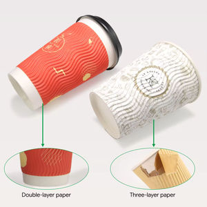 Vaso de Papel Desechable para Café, Doble <span class=keywords><strong>Pared</strong></span>, Ondulado, para Bebidas Calientes, con Logotipo Personalizado, para Llevar, Empaque para Bebidas de Cafetería, Suministro al por Mayor - Product Image 3