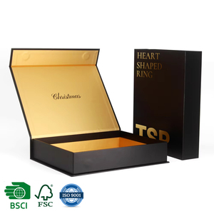 Biểu Tượng Tùy Chỉnh Cá Nhân Sang Trọng <span class=keywords><strong>A4</strong></span> Cứng Cứng Cứng Đen Lá Vàng Giấy Các Tông Từ Lật Đóng Cửa Hộp Quà Tặng Bao Bì - Product Image 1