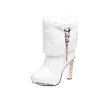 Botines de PU artificial con pedrería, tacones gruesos, punta puntiaguda, cremalleras laterales, para invierno, uso casual, forro de algodón resistente al desgaste
