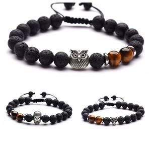 Pulseras <span class=keywords><strong>de</strong></span> piedra <span class=keywords><strong>de</strong></span> Lava <span class=keywords><strong>de</strong></span> 8mm con ojo <span class=keywords><strong>de</strong></span> Tigre, dijes <span class=keywords><strong>de</strong></span> plata, cuentas <span class=keywords><strong>de</strong></span> Buda <span class=keywords><strong>de</strong></span> piedra volcánica, pulsera tejida con cuentas ajustables - Product Image 3