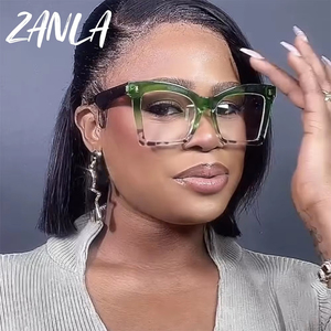 Thời Trang Quá Khổ Vuông Đinh Tán Chống Ánh Sáng Màu Xanh Kính Đọc Sách Phụ Nữ 2024 Thương Hiệu Sang Trọng Màu Xanh Lá Cây Leopard Quang Kính Máy Tính - Product Image 1