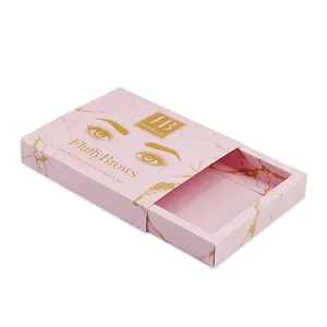 Cardboard Rigid Display Pink Drawer Boxes Custom False Eyelashes Cosmetic Packaging Sliding Box Eco Friendly Lash Paper Package