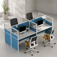 Poste de travail modulaire pour 4 personnes avec armoire de rangement, idéal pour les espaces de travail ouverts