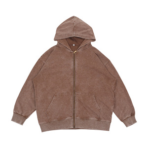 Hot Selling Custom Vintage Faded Distressed Terry Full <strong>Zip</strong> <strong>Hooded</strong> 360g Oversized Hoodie for Women Street Hip Hop Outfits - Product Image 2