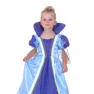 Carnaval Kinderen Kostuum Blauw Europese Prinses Koningin Jurk Stand Kraag Party-HSG8249