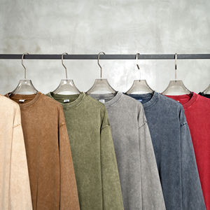 Men's Fall/Winter Retro Washed Long <b>Sleeve</b> T-Shirt Hooded Pullover Style <b>Short</b> Batik Knitted Fashion Brand American Style - Product Image 2