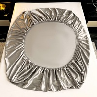 Parure de lit 3 pièces en polyester couleur unie, effet soie glacée lavée, avec drap-housse et taies d'oreiller pour chambre à coucher