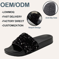 Chaussons souples personnalisés à enfiler pour femmes, ornements scintillants à paillettes, sandales plates pour fêtes et événements, vente en gros