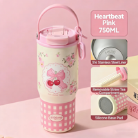 C61 750 ml Tasse isotherme sous vide grande capacité en acier inoxydable, avec paille de qualité alimentaire pour femme