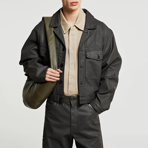 High Quality Vintage Custom Men's Black <strong>Waxed</strong> Denim <strong>Jacket</strong> Boxy CroppedCotton Twill <strong>Trucker</strong> <strong>Jacket</strong> for Men - Product Image 3